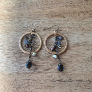 Anthro gold and beaded dangling earrings